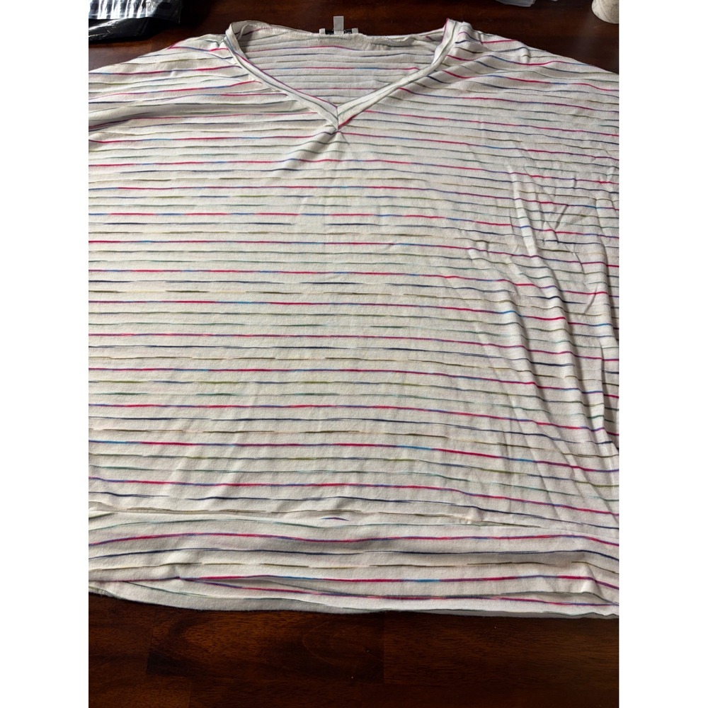 White Birch Multi Color Striped V-Neck Short Sleeve Top Womens 1X Multi Stripe